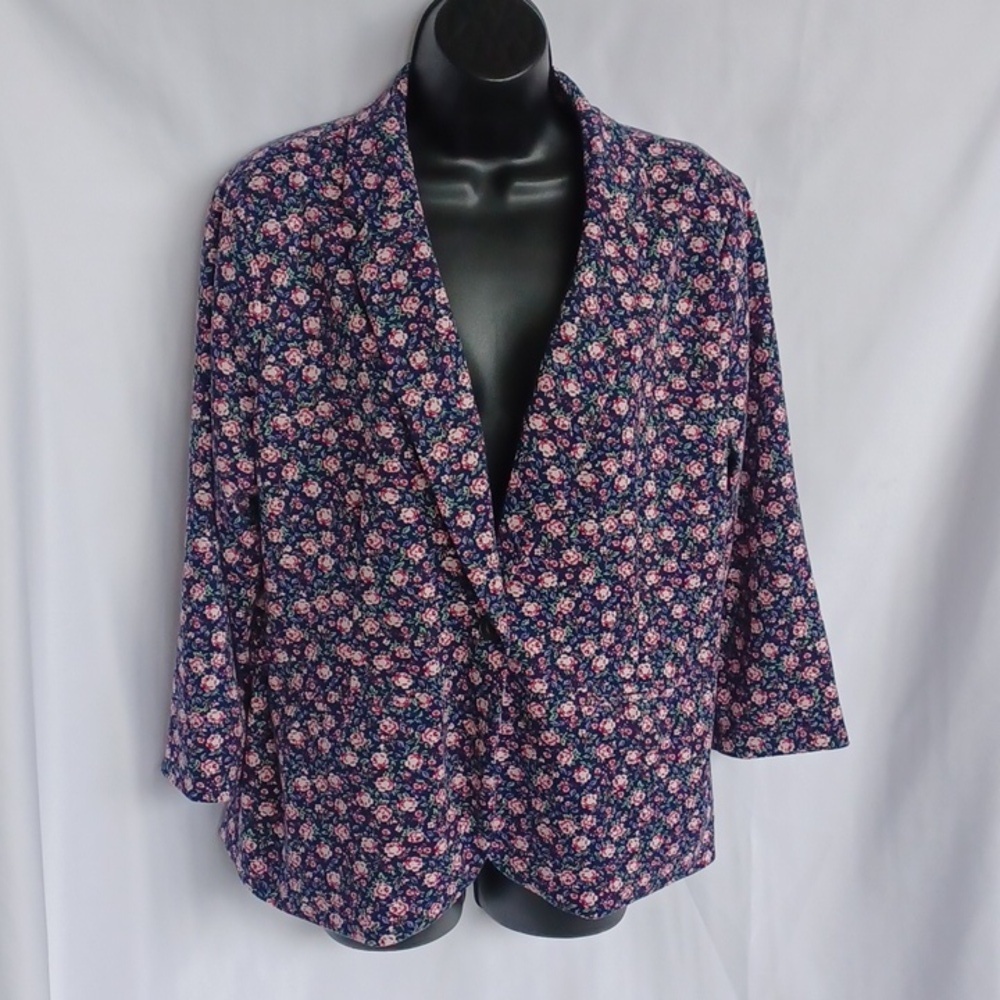 LC Lauren Conrad Navy Floral Open Front Blazer Size L, 22" PTP, 23" L